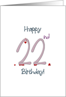 22nd birthday, red heart hanging from number 22 card