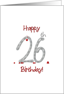 26th birthday, red heart hanging from number 26 card