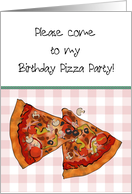 Birthday Pizza Party For Kids Slices Of Yummy Pizza On Pink Gingham card