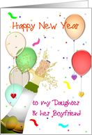 New Year Greetings for Daughter and Boyfriend Champagne and Balloons card