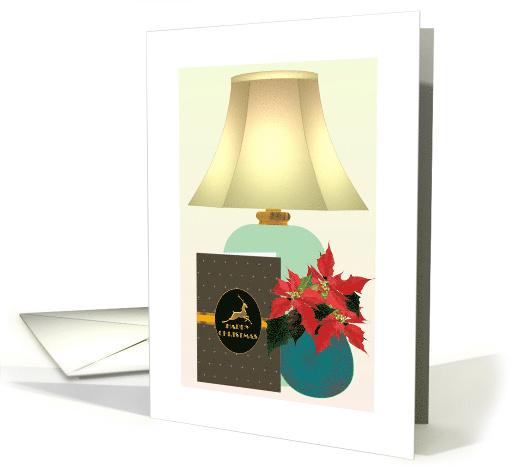 Christmas Card Standing Next To Vase Of Poinsettias And... (1397808)