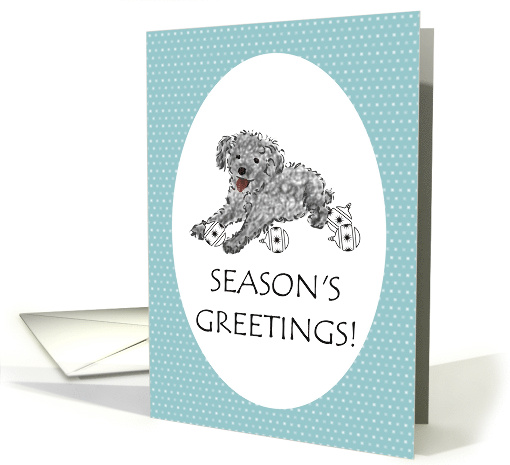 Season's Greetings Sketch of Toy Poodle Playing with Baubles card