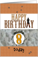 8 Years Old Birthday Cowboy Theme Cartoon Bullet Holes card
