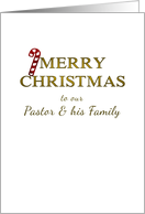 Christmas For Pastor And Family Candy Cane Resting On Greeting card