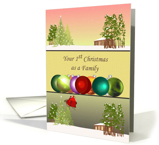 1st Christmas As A Family Day And Night Scene Cabin In The Snow card