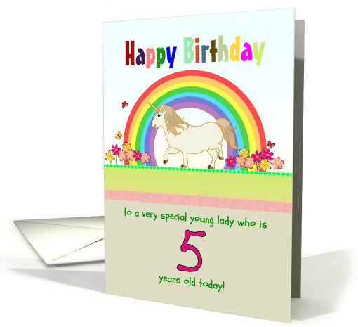 5th Birthday Unicorn and Rainbow for Little Girl card (1399702)