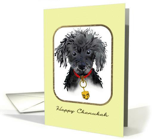 Toy poodle wearing a dreidel on its collar, Chanukah card (1399764)