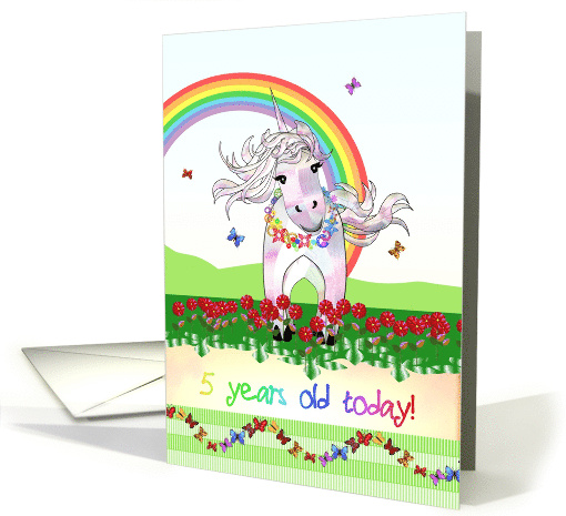 5th Birthday for Little Girl Unicorn Rainbow Flowers and... (1400084)