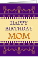 Birthday for Mom Geometric Fancy Border Design in Orange and Purple card