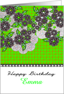 Customizable name, bright abstract florals, birthday card