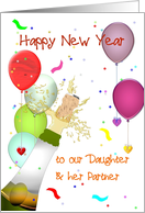 New Year Greetings for Daughter and Partner Champagne and Balloons card