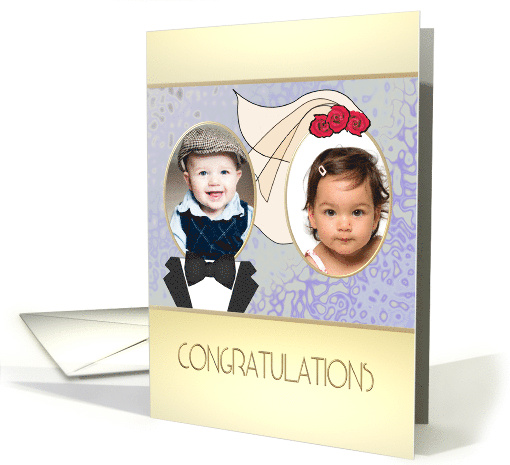 Wedding Congratulations Photocard Black Bow Tie And Bridal Veil card