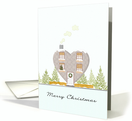 Heart shaped house with holiday tree in window, snow... (1402536)
