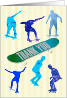 Thank you written on a skateboard, profiles of people skateboarding card