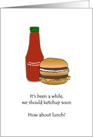 Ketchup Over Lunch Invitation Cheeseburger and Bottle of Ketchup card