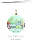 1st Christmas as a couple, Christmas party reflected in a bauble card