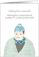 Get Well From Man Cold Patient With Ice Pack Thermometer And Throw card