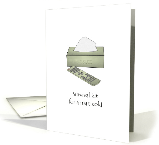 Man Cold Survival Kit Box Of Tissues TV Remote Control Get Well card