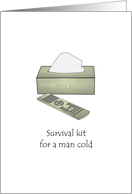 Man Cold Survival Kit Box Of Tissues TV Remote Control Get Well card