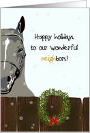 Happy Holidays for NEIGHbors Horse Behind Wooden Fence card
