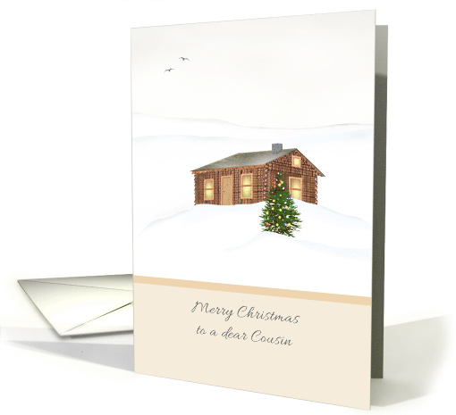 Christmas for Cousin Log Cabin in the Snow Decorated Holiday Tree card
