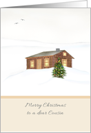 Christmas for Cousin Log Cabin in the Snow Decorated Holiday Tree card