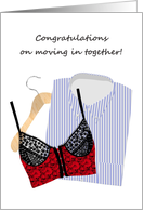 Congratulations moving in together, shirt bustier and hanger card