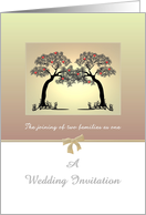 Wedding invitation blended family, two trees intertwined card