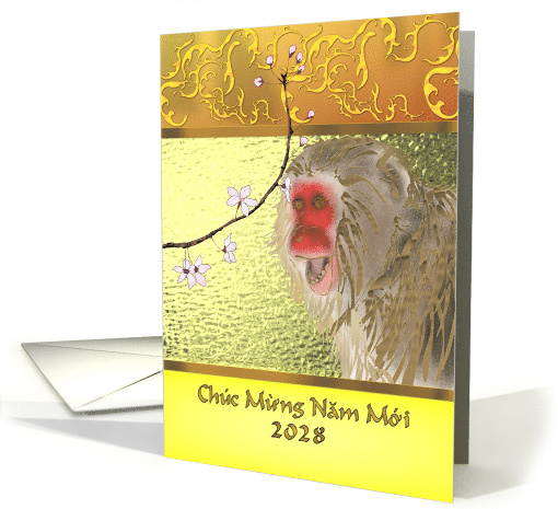 Vietnamese New Year 2028 Profile Of A Monkey And Blossoms card