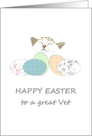 Easter Greetings for Veterinarian Happy Cat and Colorful Easter Eggs card