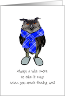 Feel Better Get Well Soon Owl Wearing Bed Slippers And Scarf card