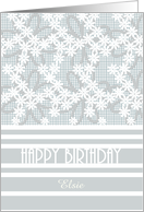 Birthday Custom Name White Grey Florals Checkered Background card