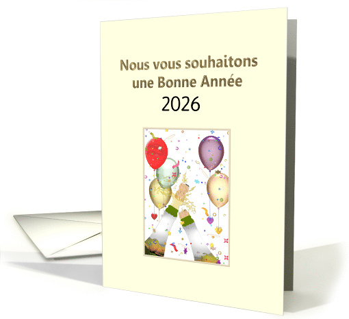 Customizable New Year Greeting in French Balloons and Champagne card