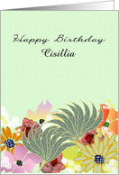 Colorful birthday florals, customizable name card