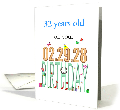 Custom Age on February 29 Birthday Horseshoe Gifts Butterflies card