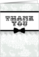 Thank You Bridesmaid Black Bow Tie and Soft Blue Floral Lace card