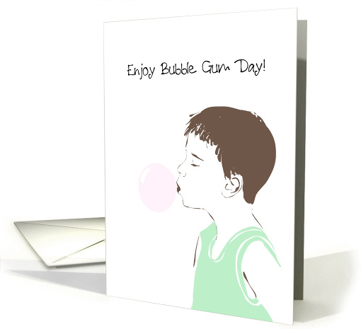 Bubble Gum Day, sketch of boy blowing a bubble with bubble gum card