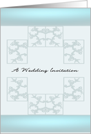 Wedding Invitation in Blue Abstract Florals and Blue Opaque Glass card