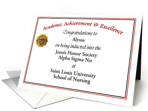 Congratulations Inducted Into Jesuit Honor Society Alpha Sigma Nu card