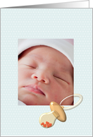 New Baby Announcement Photocard Pacifier Soft Blue Frame card