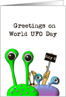 World UFO Day July 2 Colorful Aliens card