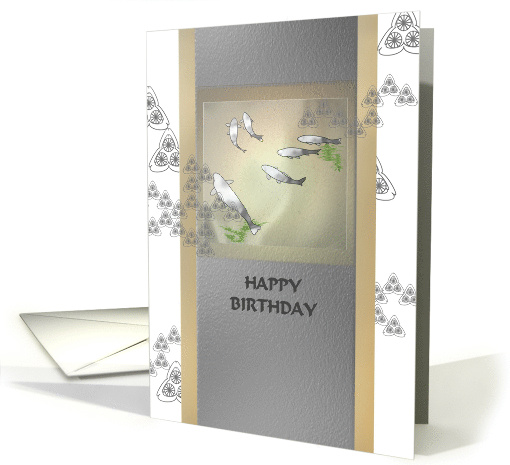 Birthday Abstract Koi Fish In Shades Of Silver card (1423164)