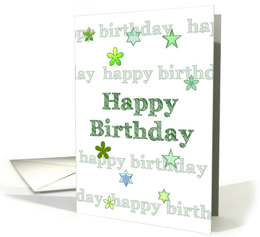 Birthday, stars and florals in soft shades of green and blue card