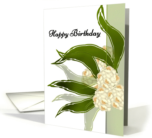 Birthday abstract white flower clusters and tapering leaves card