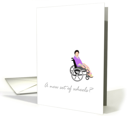 Congratulations on getting your wheelchair, lady in wheelchair card