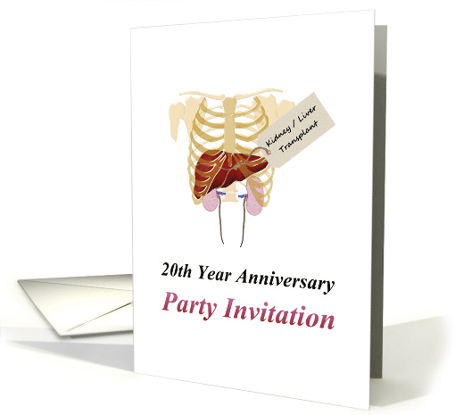 Kidney Liver Transplant 20th Anniversary Party Invitation card