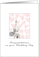 Wedding congratulations, soft pink hearts raining on church card