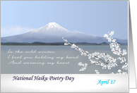 National Haiku Poetry Day April 17 Haiku Picture Snow on Mt. Fuji card