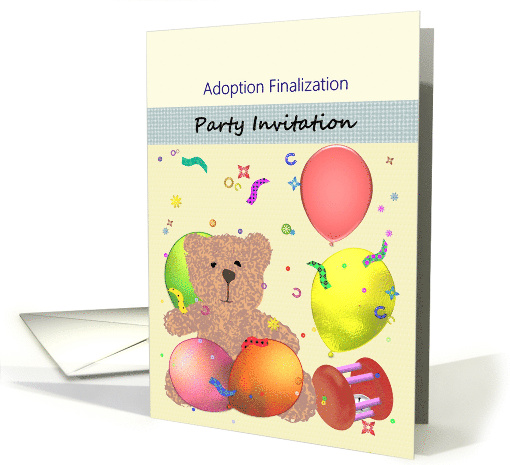 Adoption Finalization Party Invitation Teddy Bear Balloons Rattle card