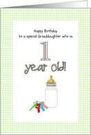 Granddaughter’s 1st Birthday Bottle of Milk and Teething Ring card